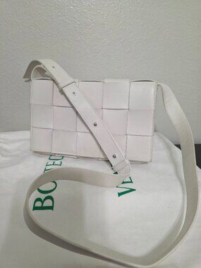 Bottega Veneta Women's White Nappa Leather Weave Small Cassette Crossbody Bag